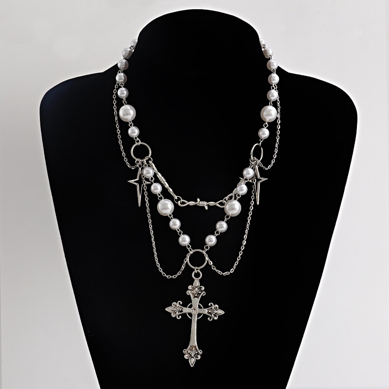 Pearl Choker Necklace Vintage - Collier pendentif croix Punk, croix gothiques,