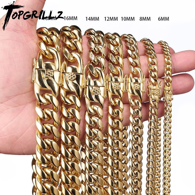 Cuban Link Chain 12Mm - TOPGRILLZ acier inoxydable couleur or chaîne