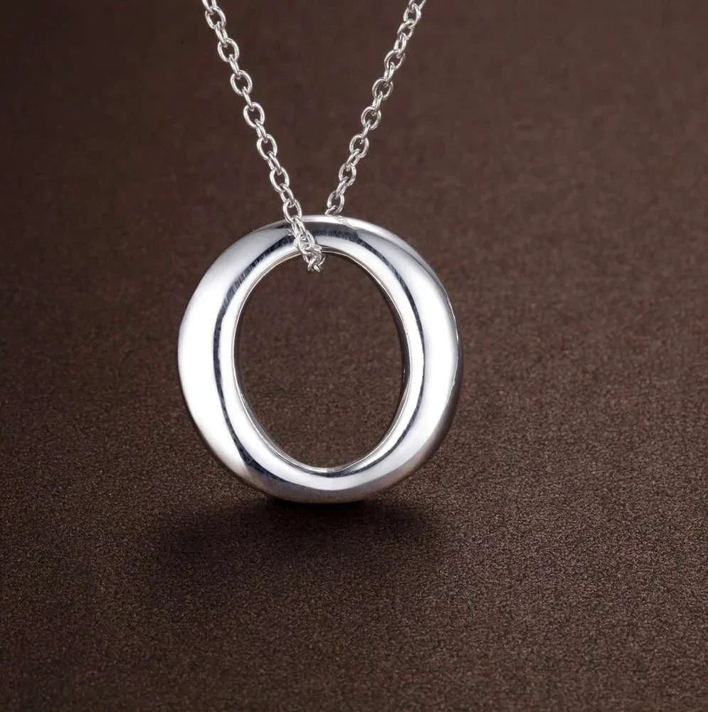 925 Sterling Silver Chain Necklace Men - Collier avec pendentif rond en argent