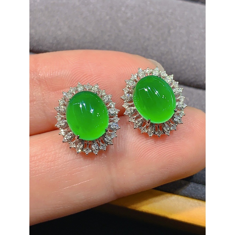 Earrings - Boucles d'oreilles en jadeite verte de