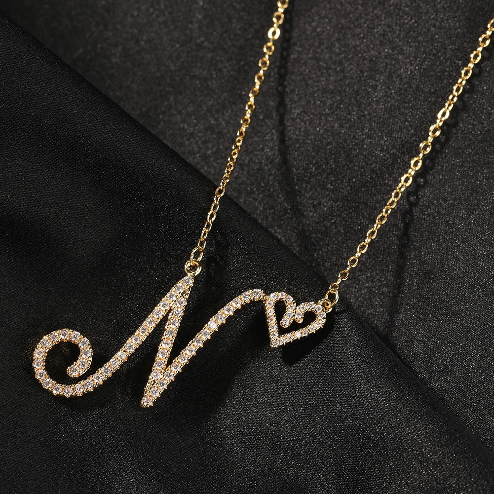 Initial Letter Necklace 18K Gold - Collier personnalisé avec initiale en script,