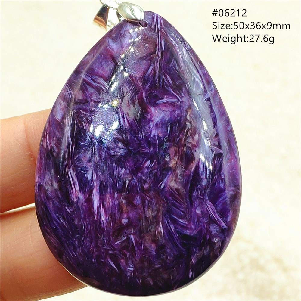 925 Sterling Silver Chain Necklace Men - Pendentif en pierre précieuse Charoite violette