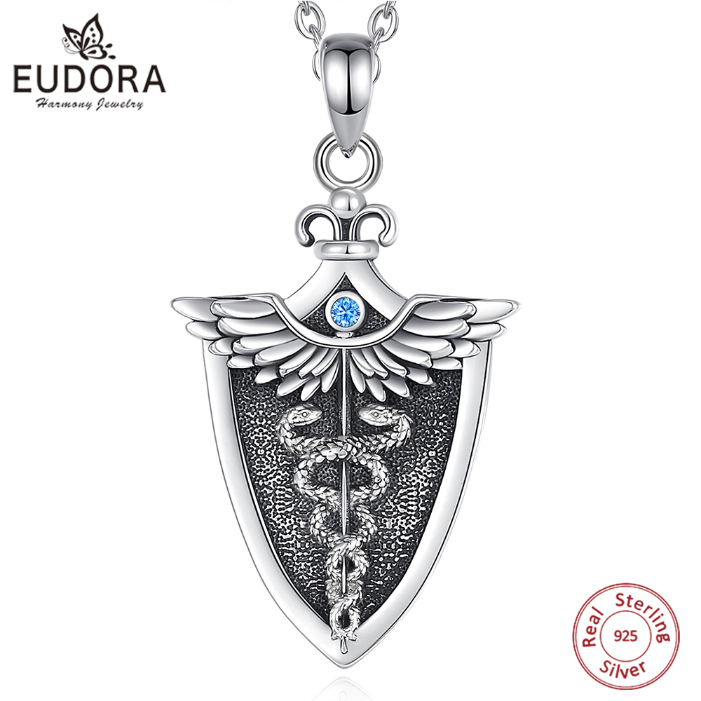925 Sterling Silver Chain Necklace Men - Eudora-Collier Caducée en Argent Sterling 925