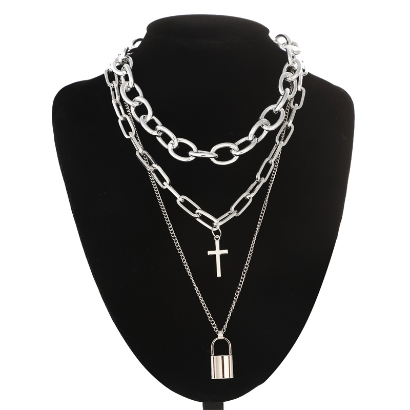 Layered Pendant Necklace Aesthetic - FNQUFUJ – collier en chaîne punk