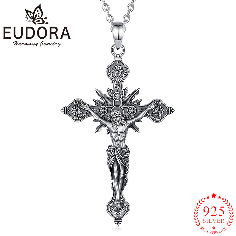 925 Sterling Silver Chain Necklace Men - Eudora nouveau collier croix Crucifix 925