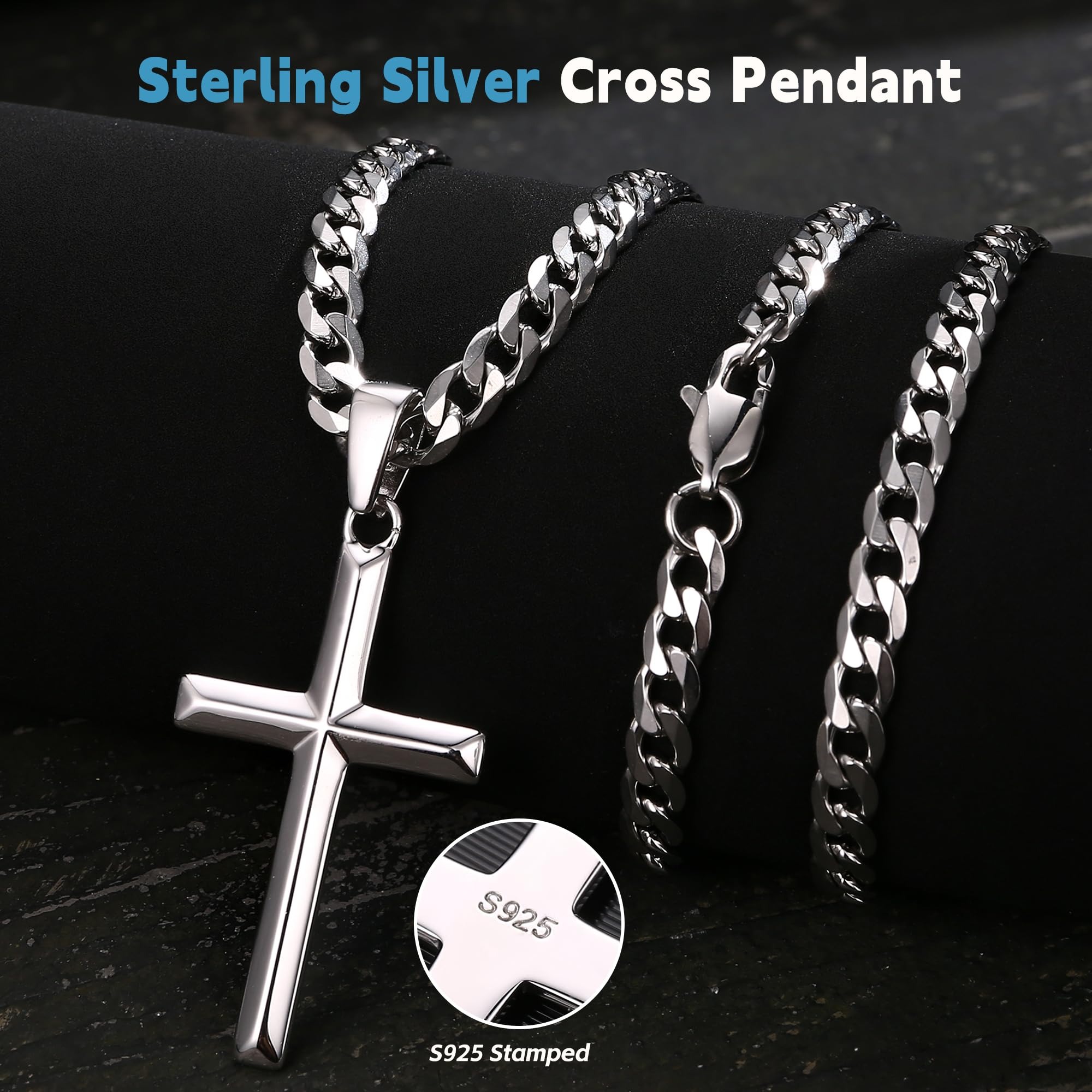 925 Sterling Silver Chain Necklace Men - Fansilver Collier croix en argent sterling