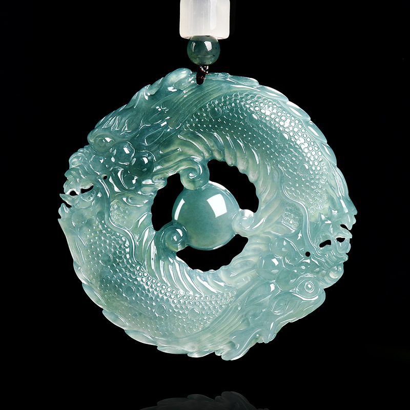 Necklaces - Collier pendentif en jade bleu émeraude