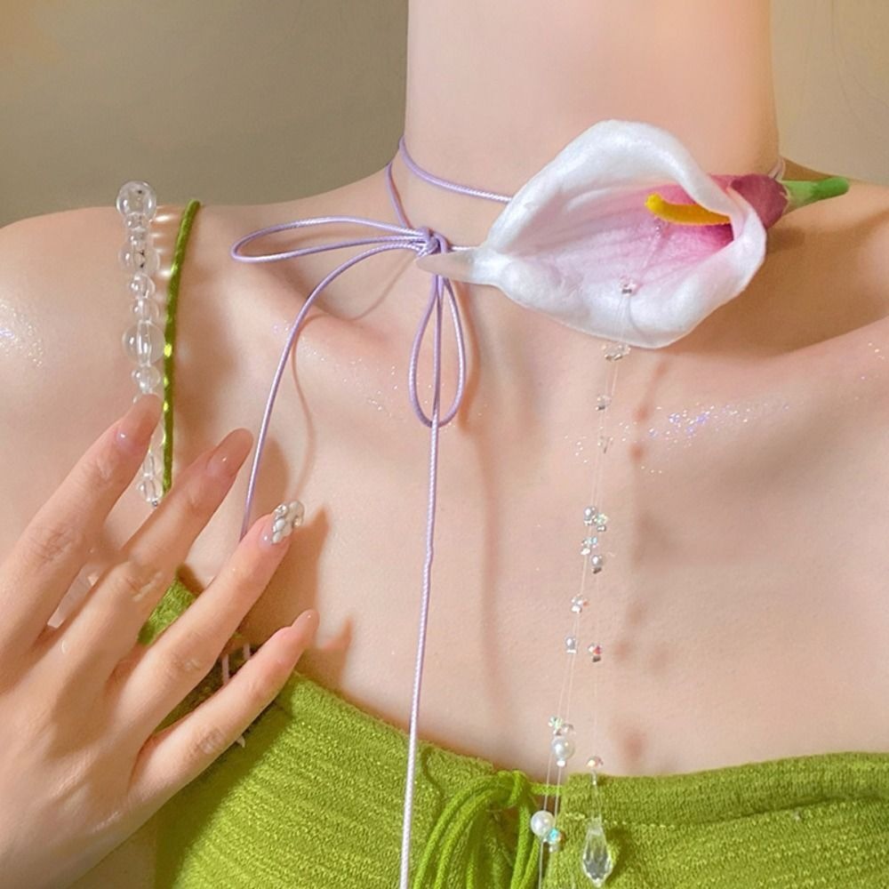 Pearl Choker Necklace Vintage - Pendentif en perles de lys Calla