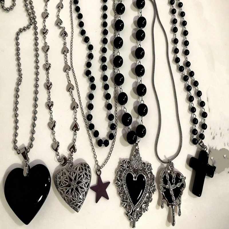 Layered Pendant Necklace Aesthetic - Ensemble de 6 colliers gothiques superposés,