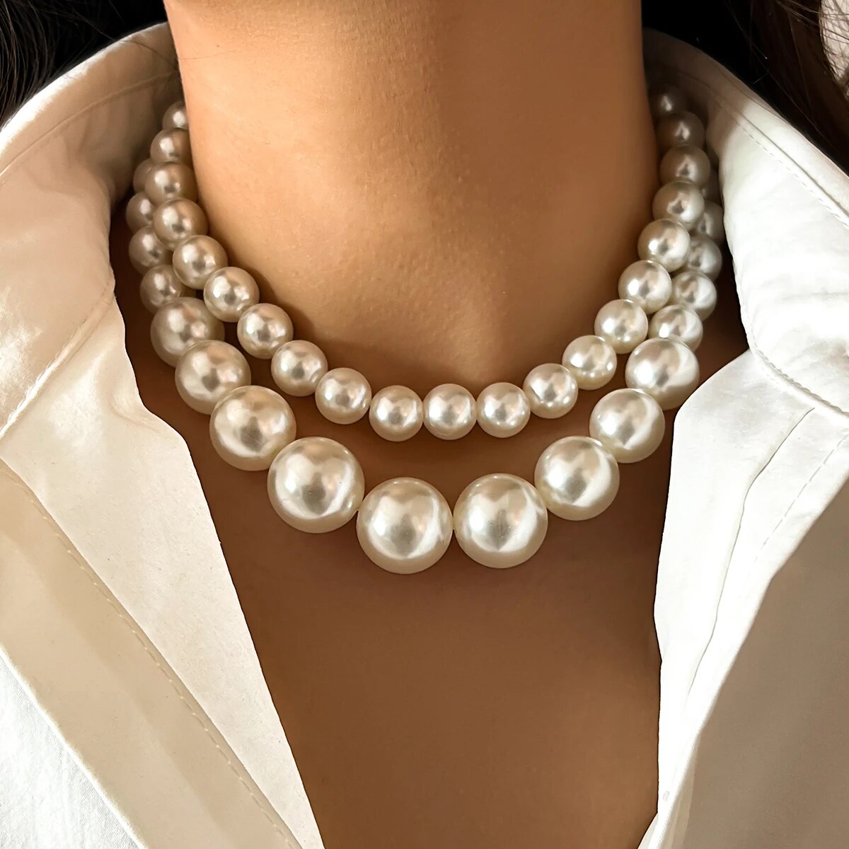 Pearl Choker Necklace Vintage - 2 pièces/ensemble exagéré grande Imitation perle