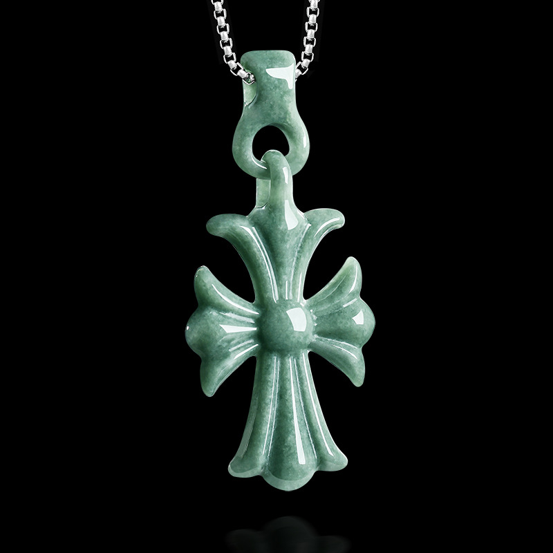 Necklaces - Collier pendentif croix en jadéite birmane