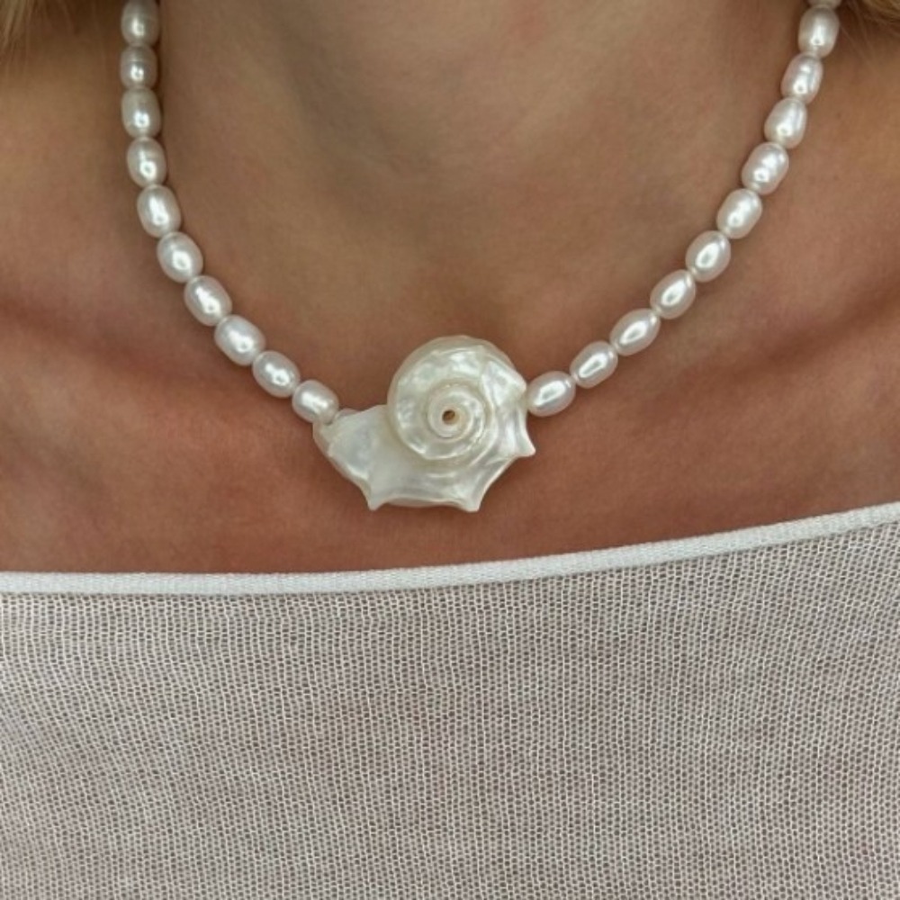 Pearl Choker Necklace Vintage - Collier pendentif en coquillage naturel bohème