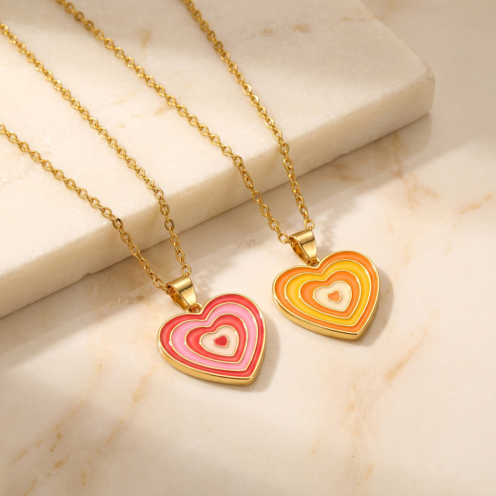 Layered Pendant Necklace Aesthetic - Collier pendentif cœur en émail superposé