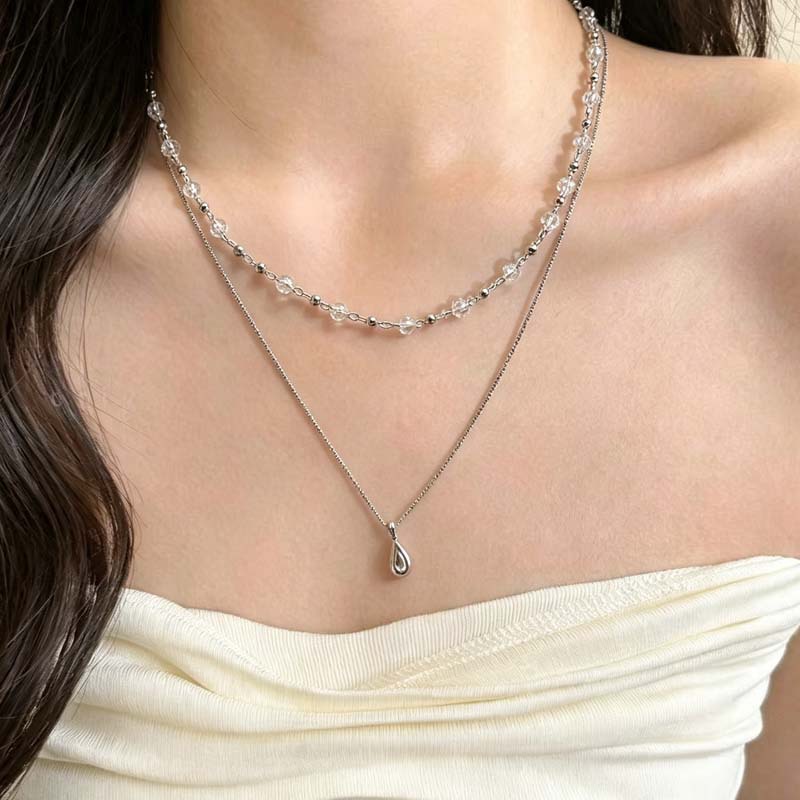 Layered Pendant Necklace Aesthetic - Collier ras du cou en cristal