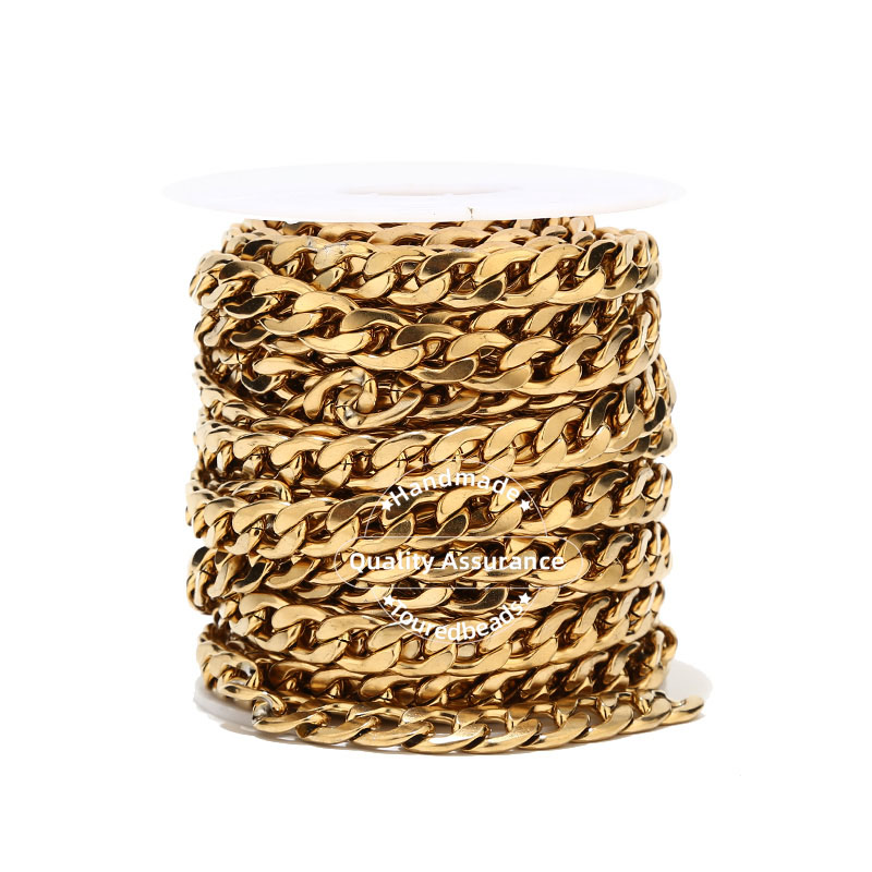 Cuban Link Chain 12Mm - RapMiami-Figaro cubain doré en acier inoxydable,