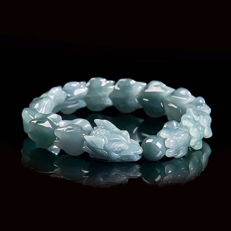 Bracelets - Bracelet Dragon en Jadeite Birmane Bleue,