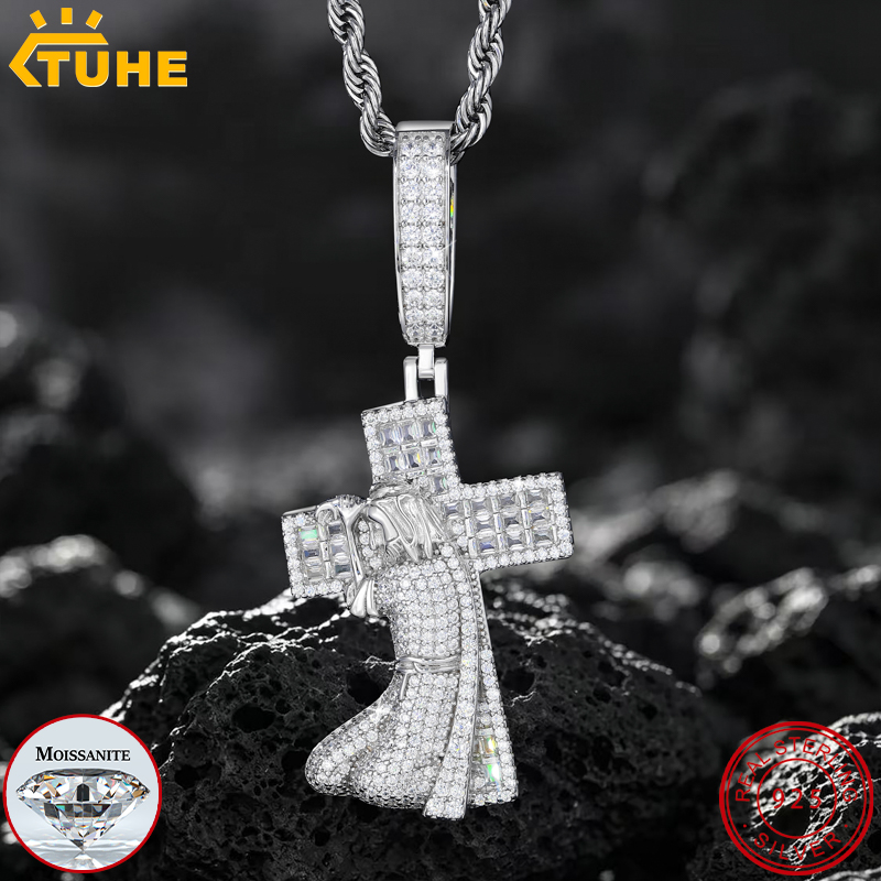 925 Sterling Silver Chain Necklace Men - Pendentif croix Jésus en argent 925