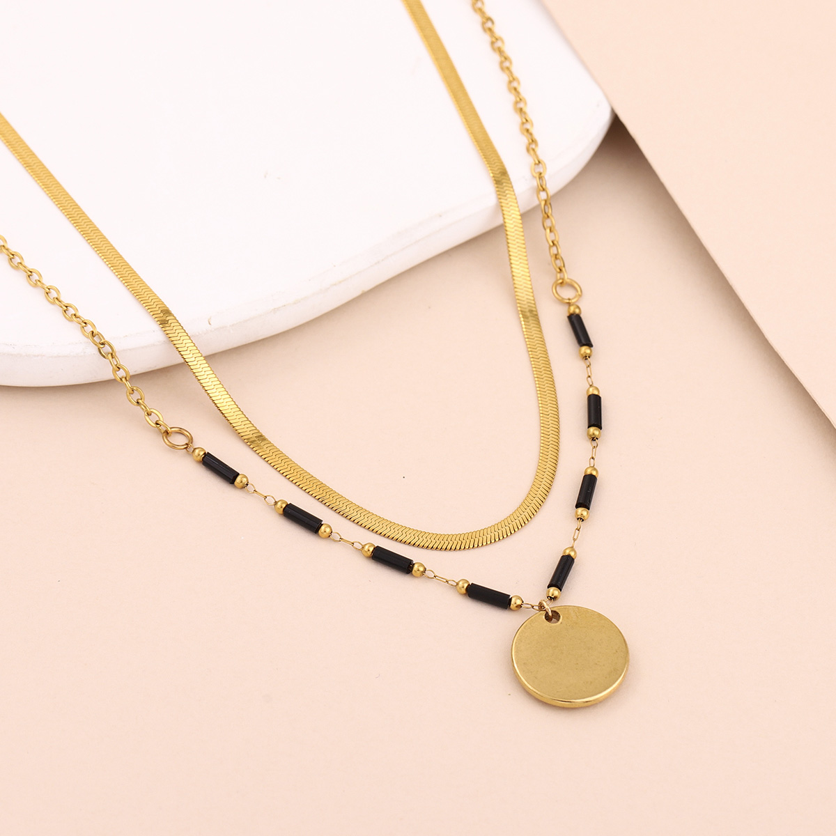 Layered Pendant Necklace Aesthetic - Collier superposé Bohème avec pendentif Visage