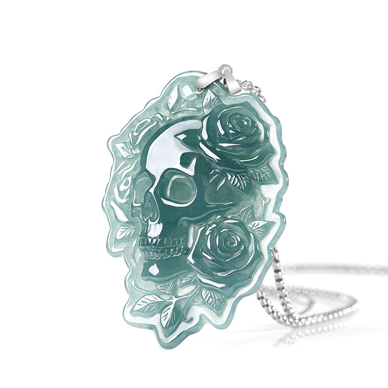 Necklaces - Collier Pendentif Crâne en Jade Birman