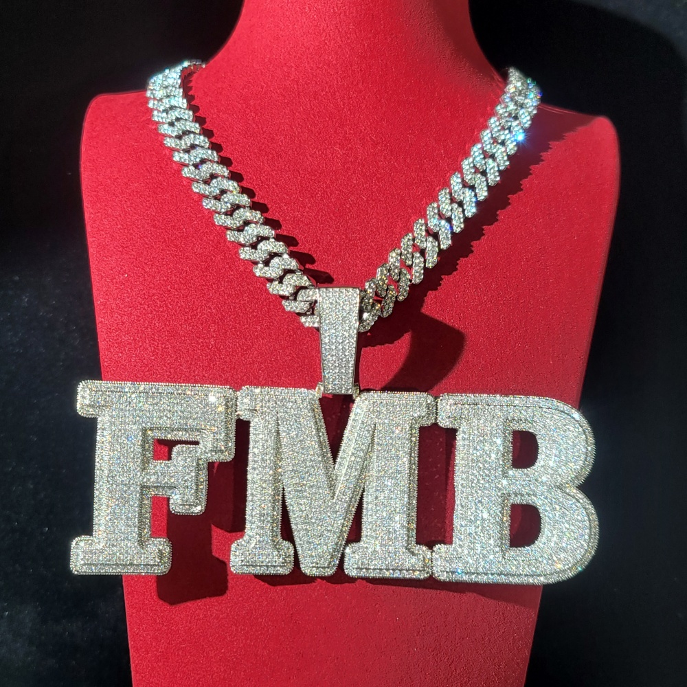Cuban Link Chain 12Mm - Pendentif personnalisé en lettres et chiffres