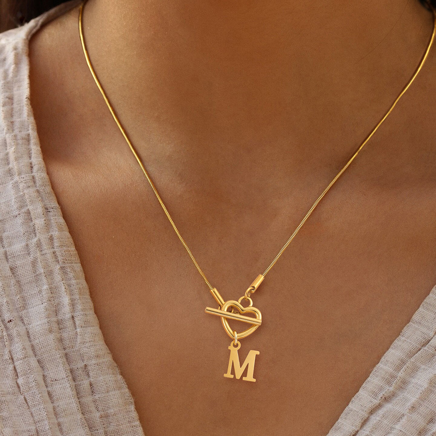 Initial Letter Necklace 18K Gold - Collier Pendentif Cœur Initiales A-Z Plaqué