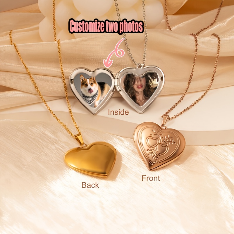Heart Locket Necklace Photo - Collier personnalisé avec photo 1/2, collier