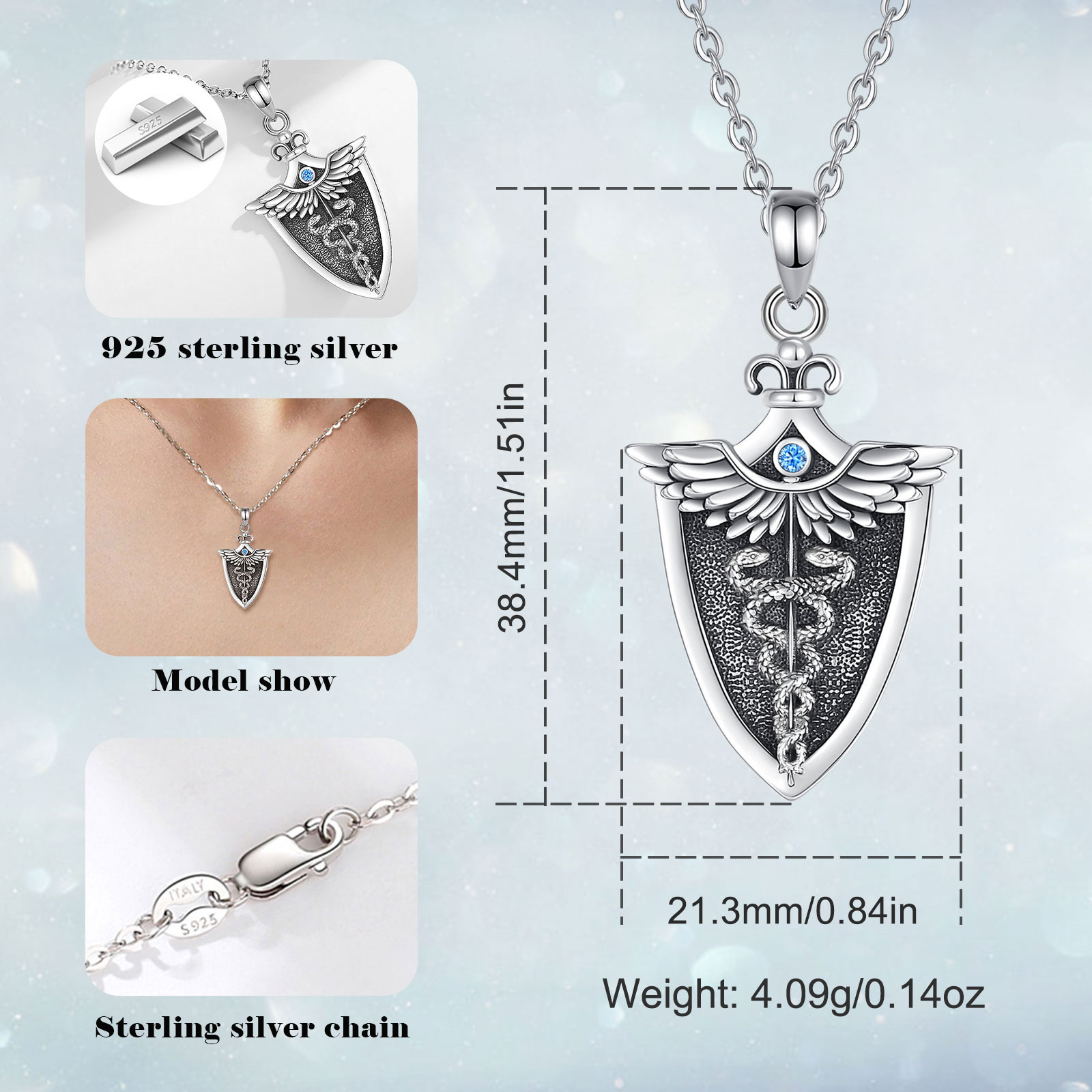 Eudora-Collier Caducée en Arge - 925 Sterling Silver Chain Necklace Men avis et prix