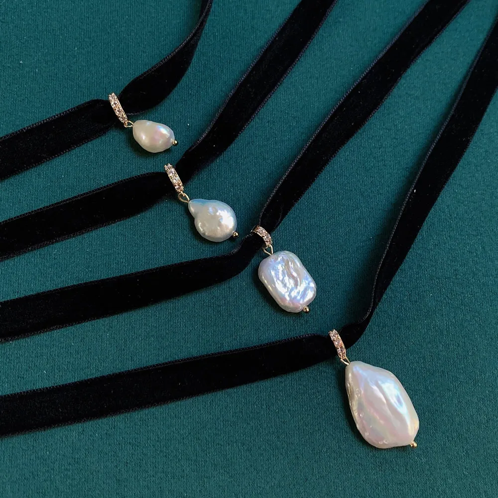 Collier ras du cou en velours  - Pearl Choker Necklace Vintage avis et prix