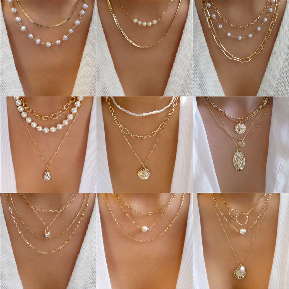Collier multicouche en cristal - Pearl Choker Necklace Vintage avis et prix