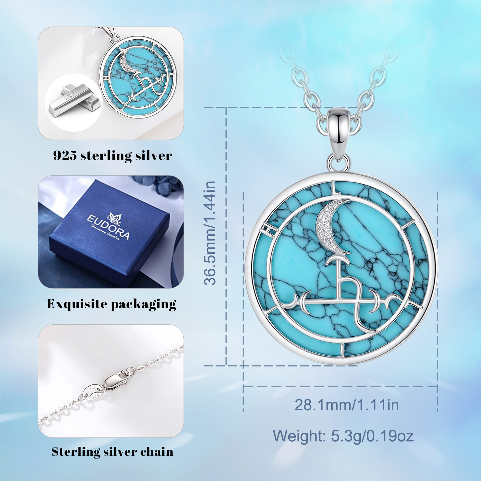 Eudora-Collier Lilith Moon en  - 925 Sterling Silver Chain Necklace Men avis et prix