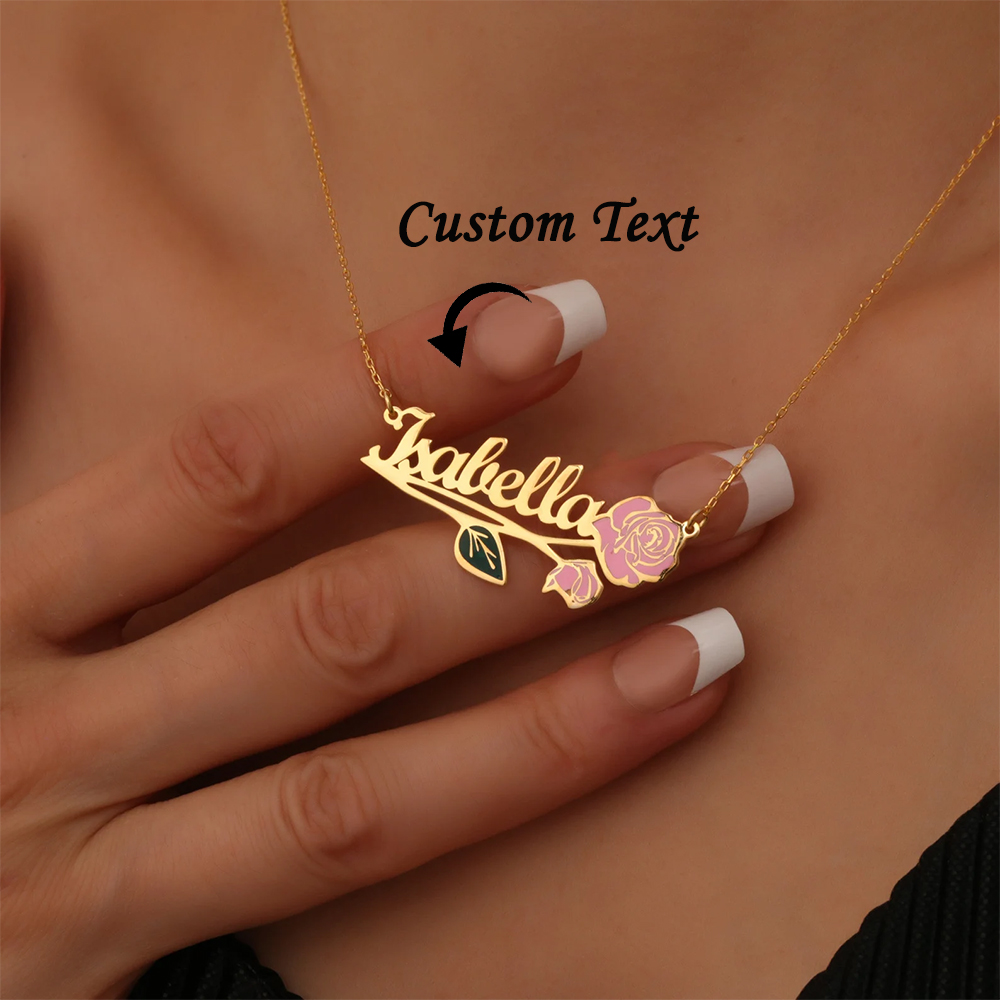 Collier personnalisé avec fleu - Custom Name Necklace Stainless Steel avis et prix