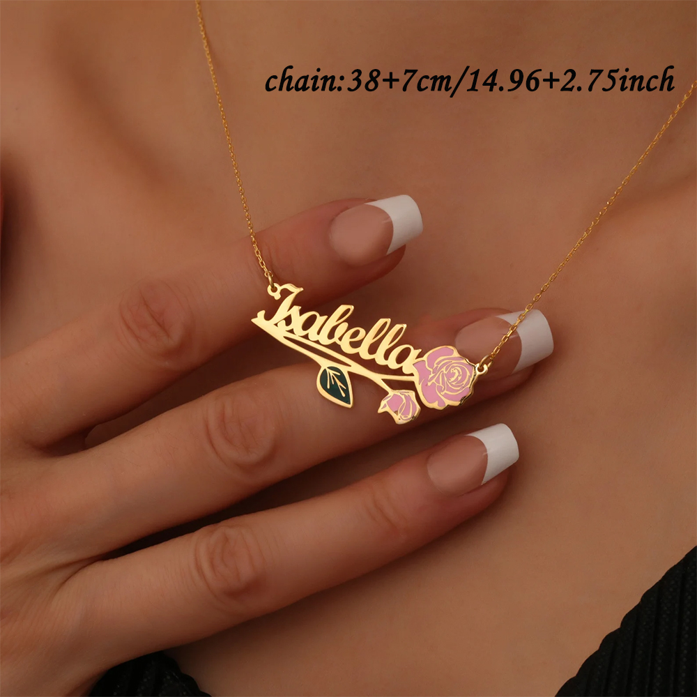 Collier personnalisé avec fleu - Custom Name Necklace Stainless Steel avis et prix