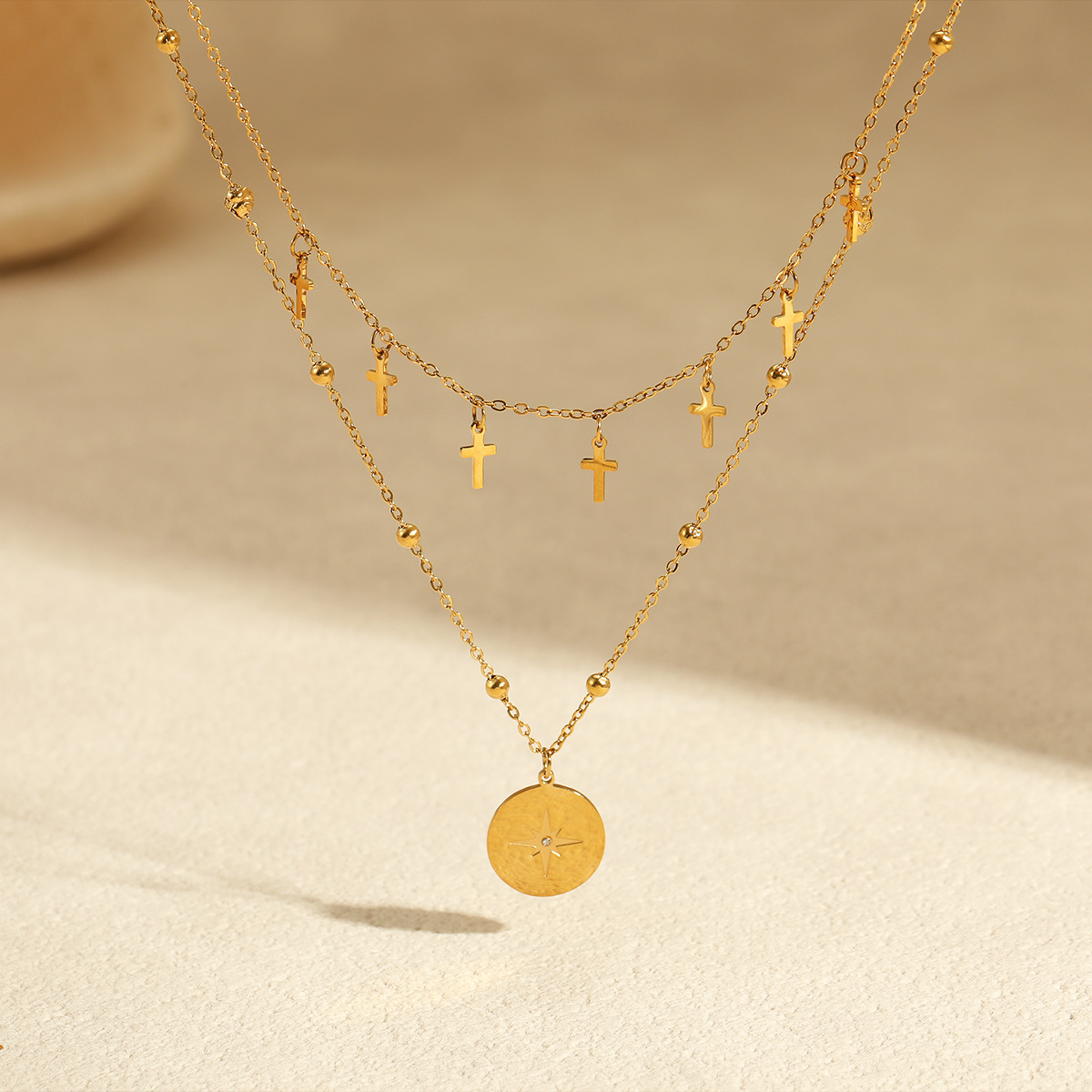 Collier croix double couche vi - Layered Pendant Necklace Aesthetic avis et prix