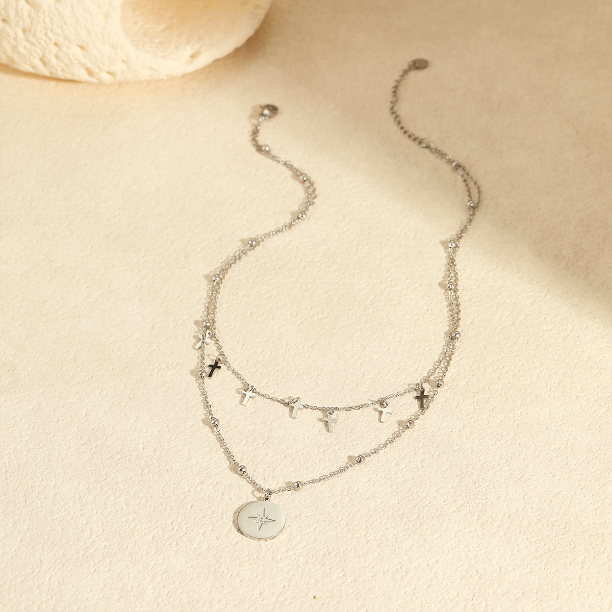 Collier croix double couche vi - Layered Pendant Necklace Aesthetic avis et prix