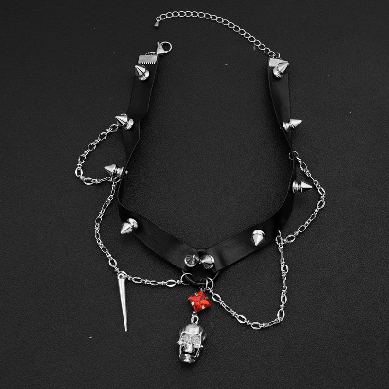Tour de cou en cuir de crâne f - Goth Punk Spike Choker avis et prix