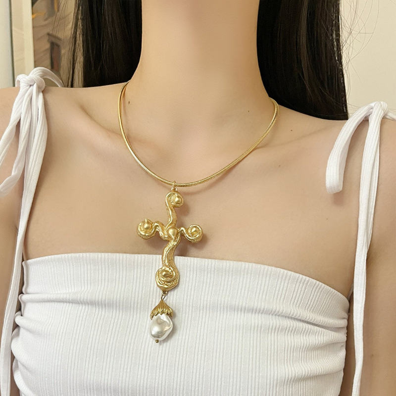 Collier pendentif croix de per - Pearl Choker Necklace Vintage avis et prix