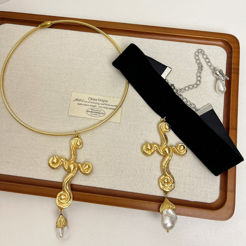 Collier pendentif croix de per - Pearl Choker Necklace Vintage avis et prix