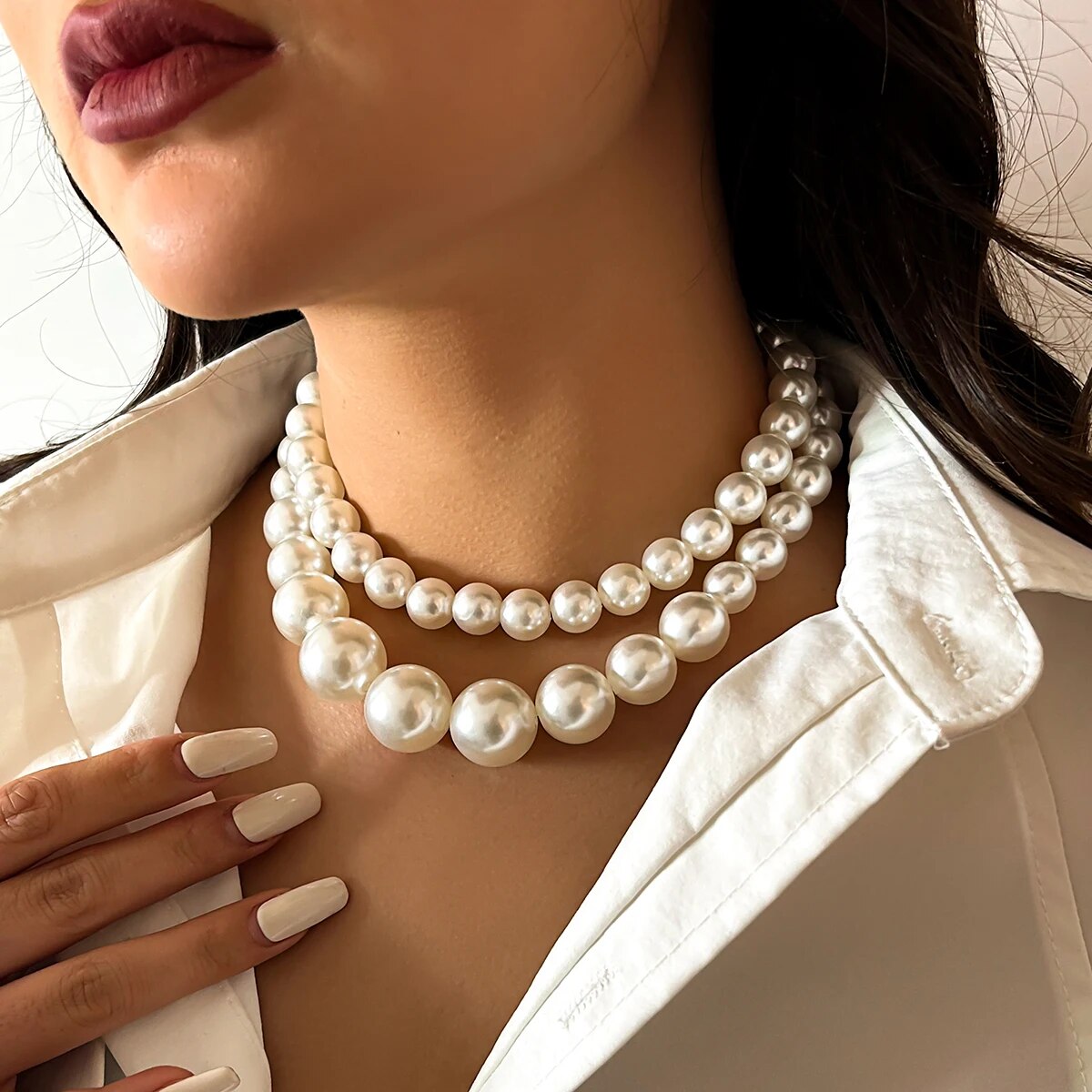 2 pièces/ensemble exagéré gran - Pearl Choker Necklace Vintage avis et prix