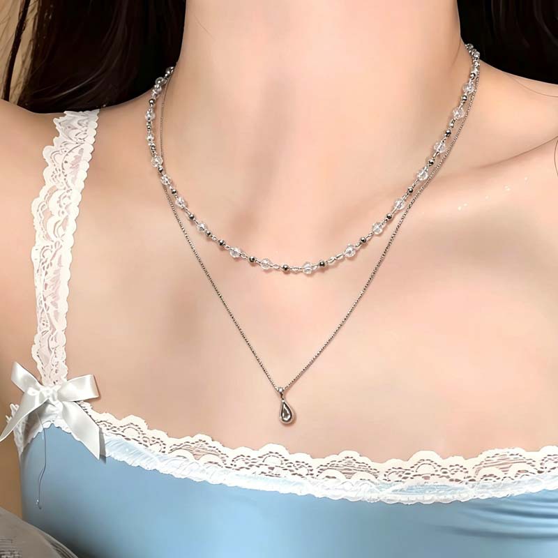 Collier ras du cou en cristal  - Layered Pendant Necklace Aesthetic avis et prix