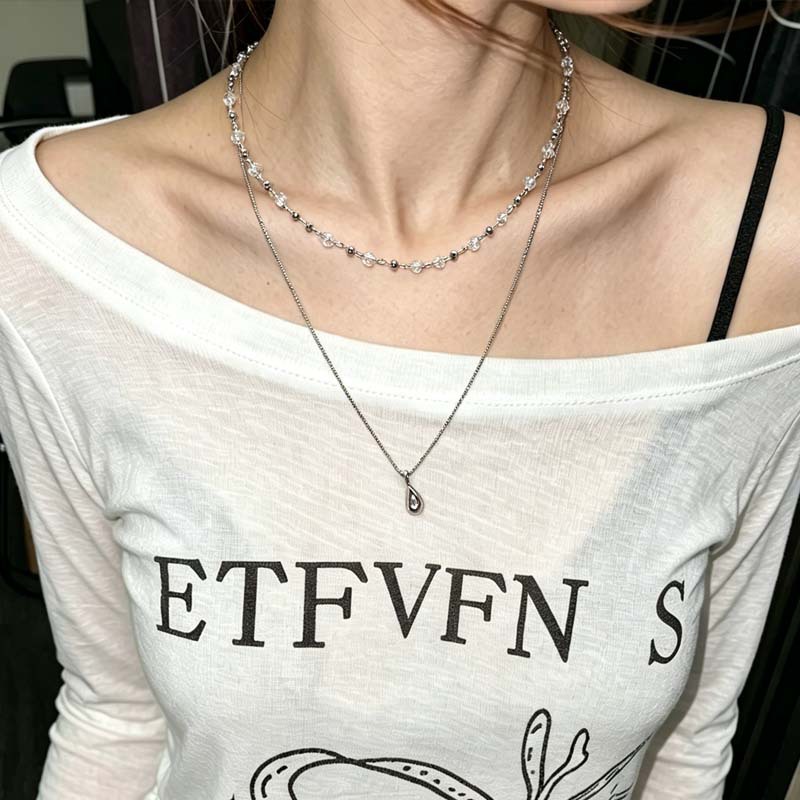 Collier ras du cou en cristal  - Layered Pendant Necklace Aesthetic avis et prix
