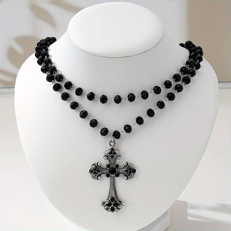 Collier croix superposé style  - Layered Pendant Necklace Aesthetic avis et prix