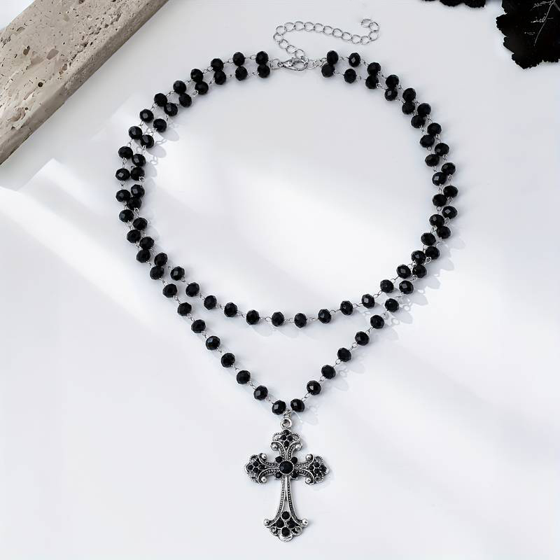 Collier croix superposé style  - Layered Pendant Necklace Aesthetic avis et prix
