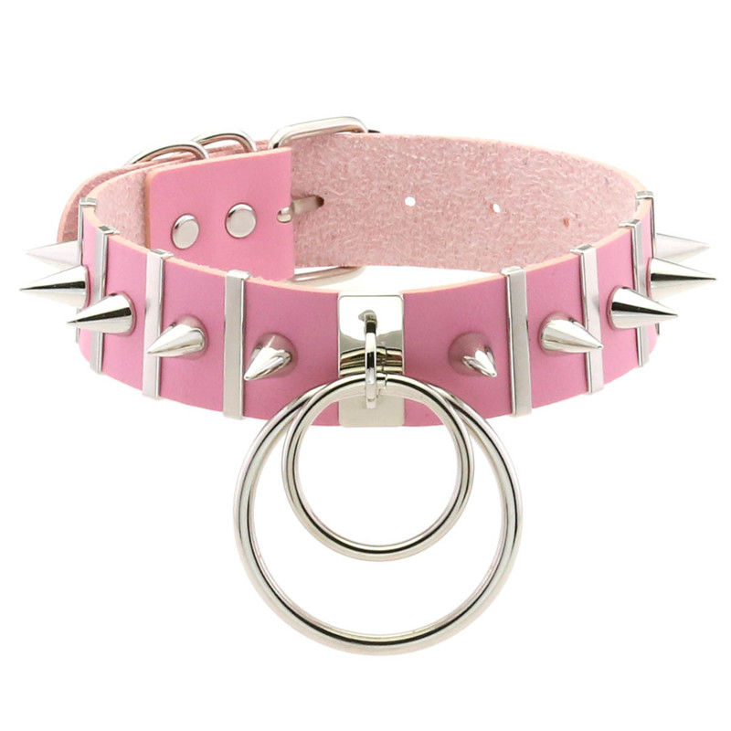 Collier tour de cou rose en cu - Goth Punk Spike Choker avis et prix